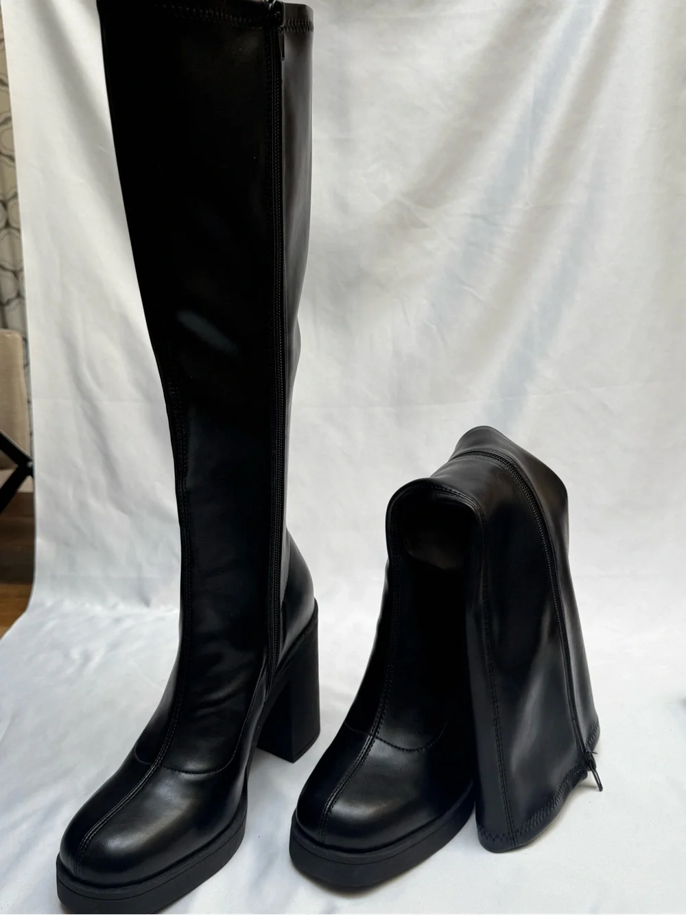 NEW Madden Girl Dreamerr Black Knee High Boots Block Heel Platform Size 7